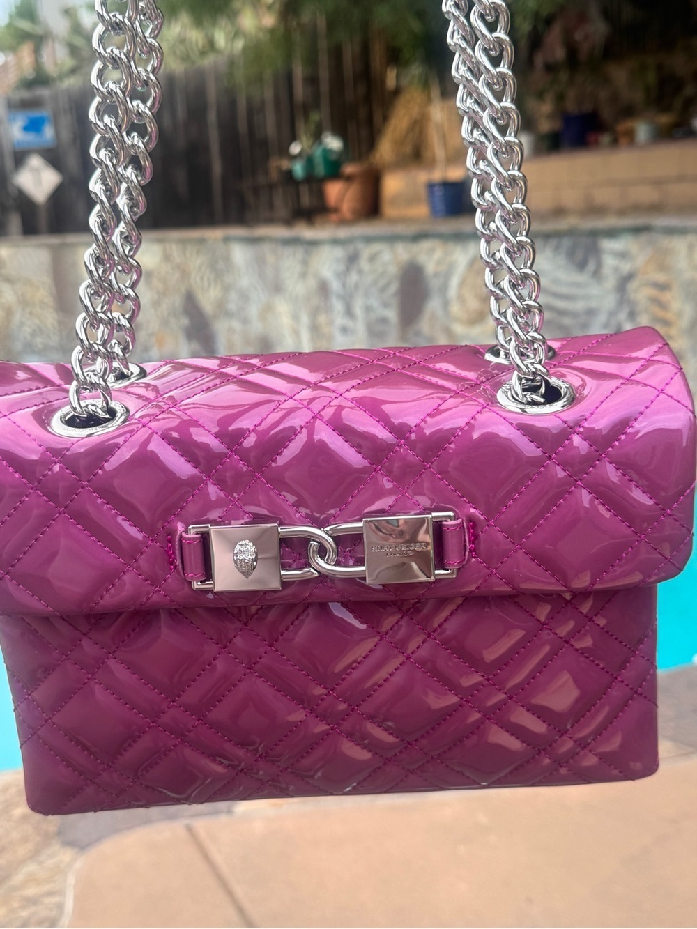 Kurt Geiger Quilted Patent Shoulder Bag in Magenta - Picture 2 of 16